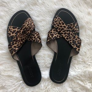J. Crew leopard “Cyprus” calf hair sandals.